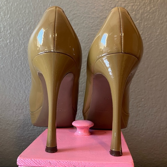 YSL Tan Platform Patent Leather Stiletto High Heels IT 38 8: US - Picture 2 of 16